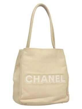 CHANEL Camelia Tote Bag Leather Beige CC Auth 128453